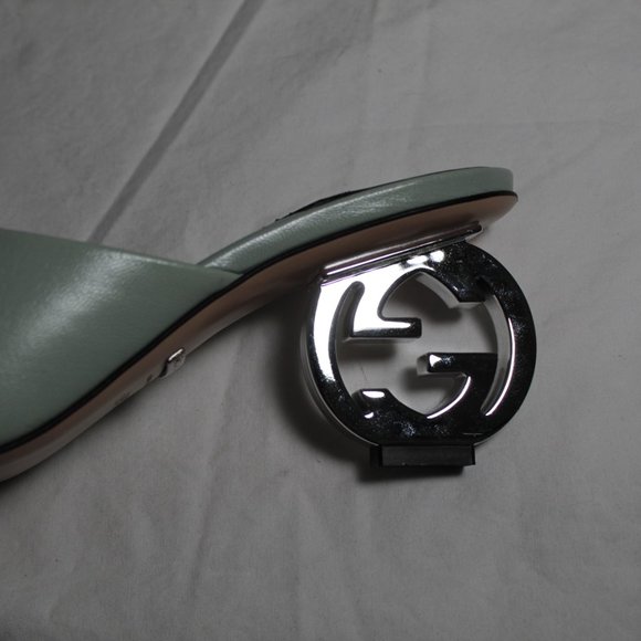 NWB Gucci Interlocking GG Heel Sandals Mules Slip Ons Slides Argento 39.5 772569 - Picture 3 of 9